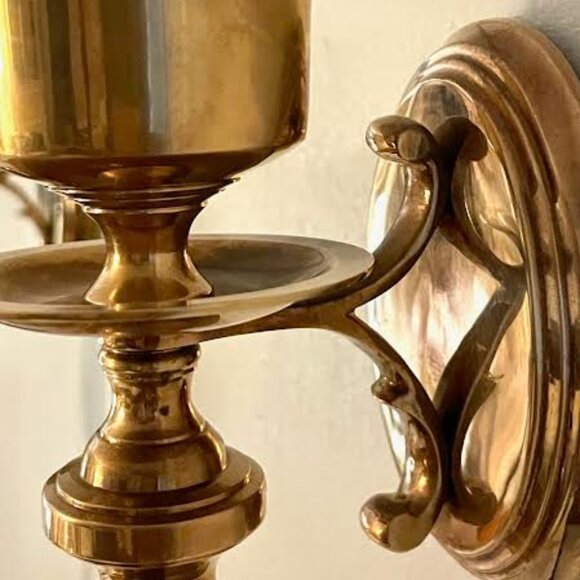 Pair of Vintage Gold Brass Wall Sconce  Candle Holder, Taper Candle Wall Decor - Picture 7 of 14